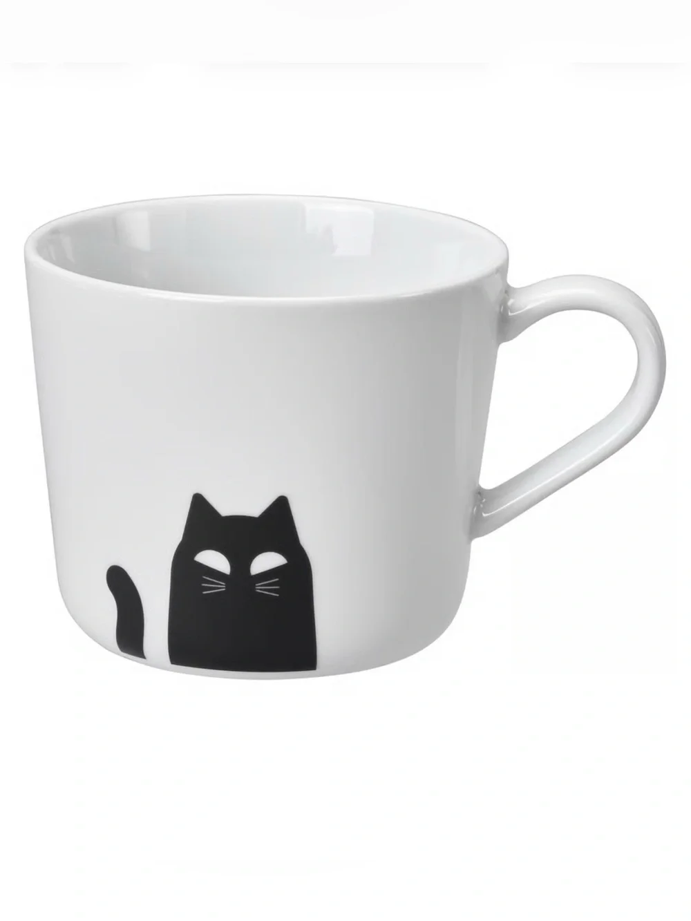 Black Cat White Ceramic Mug - 12 oz (Set of 2)